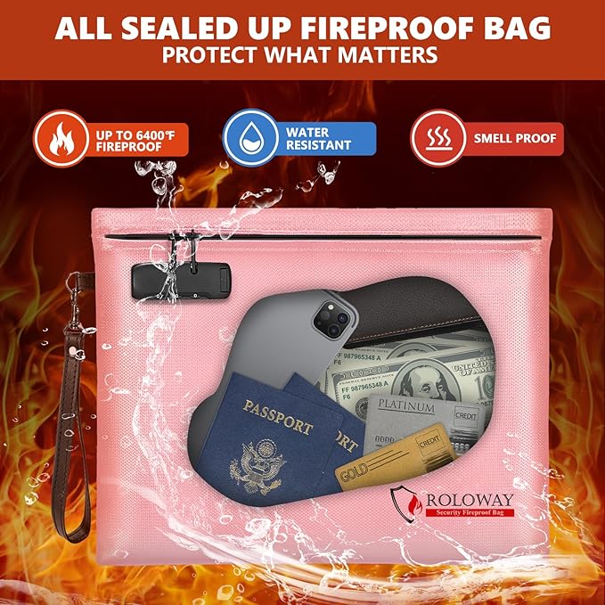 ROLOWAY Fireproof Document Bag, 6400℉ Fireproof Money Bag - Image 3