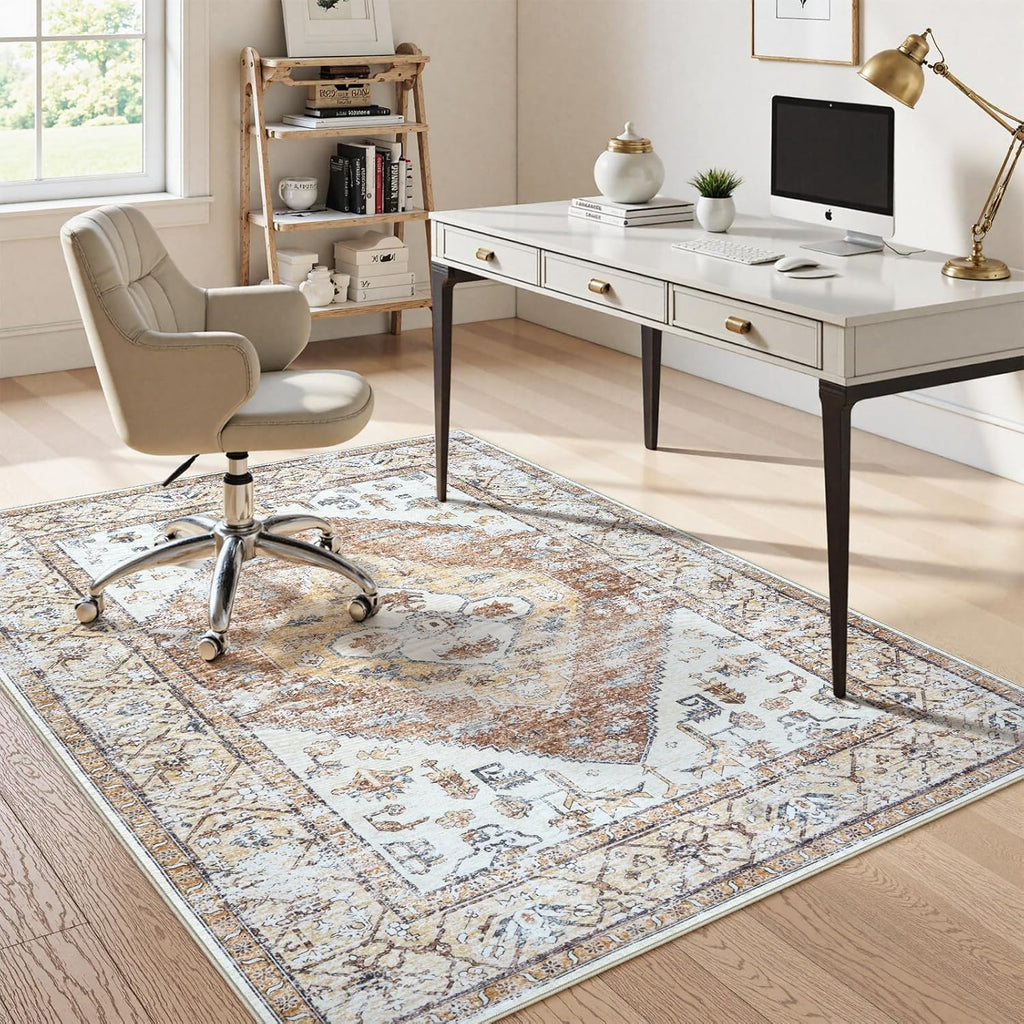 Anidaroel 5x7 Office Chair Mat for Hardwood Floor/Tile, Desk Chair Mat for Home Offices, Under Desk Rug for Rolling Chair, Anti-Slip Office Rugs for Rolling Chairs, Large Floor Protector Rug, Khaki