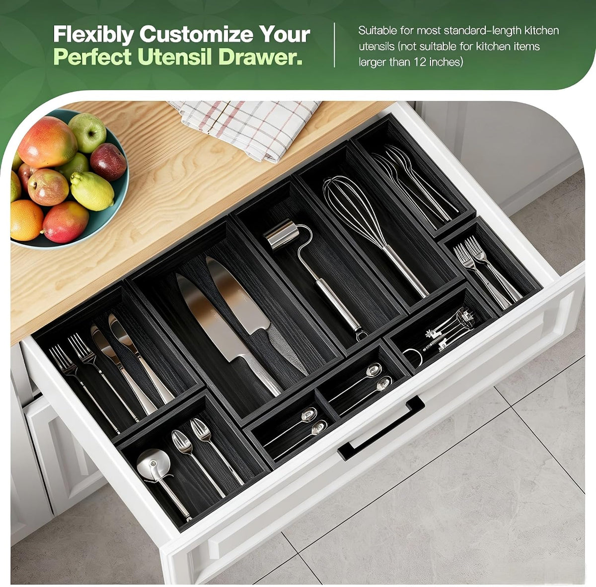 9-Pack Solid Wood Junk Drawer Organizer, Modular Desk Drawer Tray & Acces...