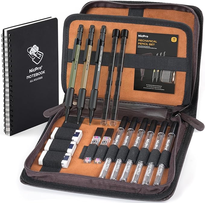 Nicpro 1.3mm Mechanical Pencil Set in Leather Bag by Nicpro