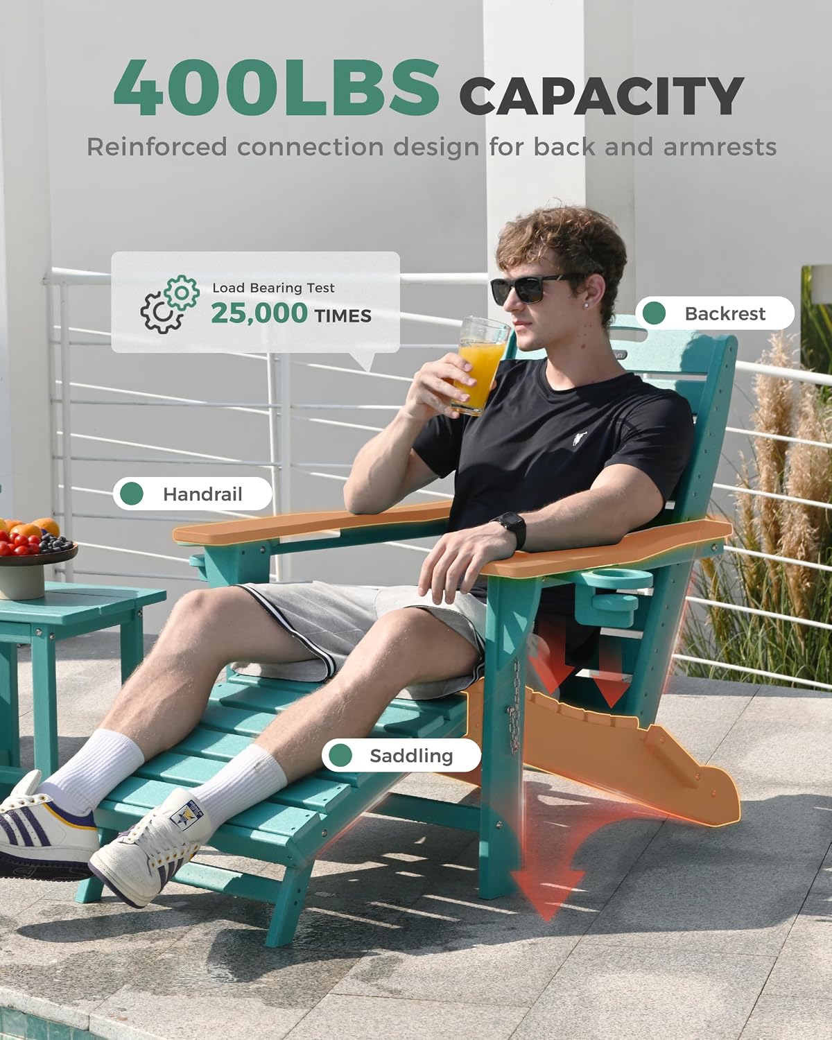 Adjustable Adirondack Chair,Outdoor Fire Pit Chair，Lakeblue