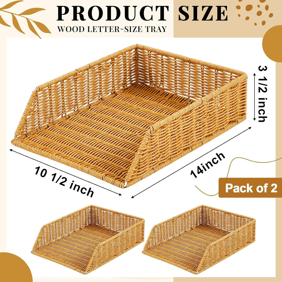 Yeaqee 2 Pcs Paper Tray Organizer for Desk Woven Letter A4 File Organizer