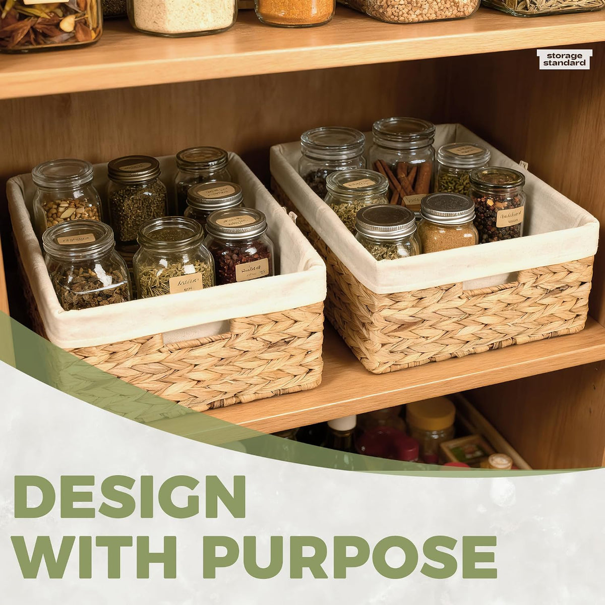 Wicker Shelf Storage Baskets for Organizing - Natural Water Hyacinth Woven Ba...
