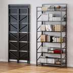 JSB No Assembly Folding Bookshelf, 6 Tier Industrial Metal Book Shelf - Image 4