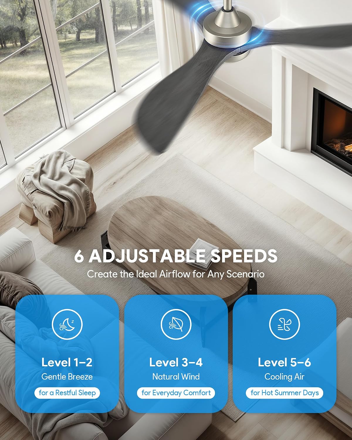 vonluce wood ceiling fan with lights 42 inch, close-up detail
