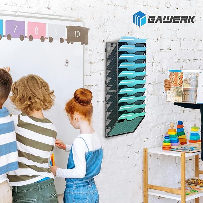 Gawerk 10-Tier Wall File Organizer Hanging Wall File Holder Wall Mount Paper - Image 5