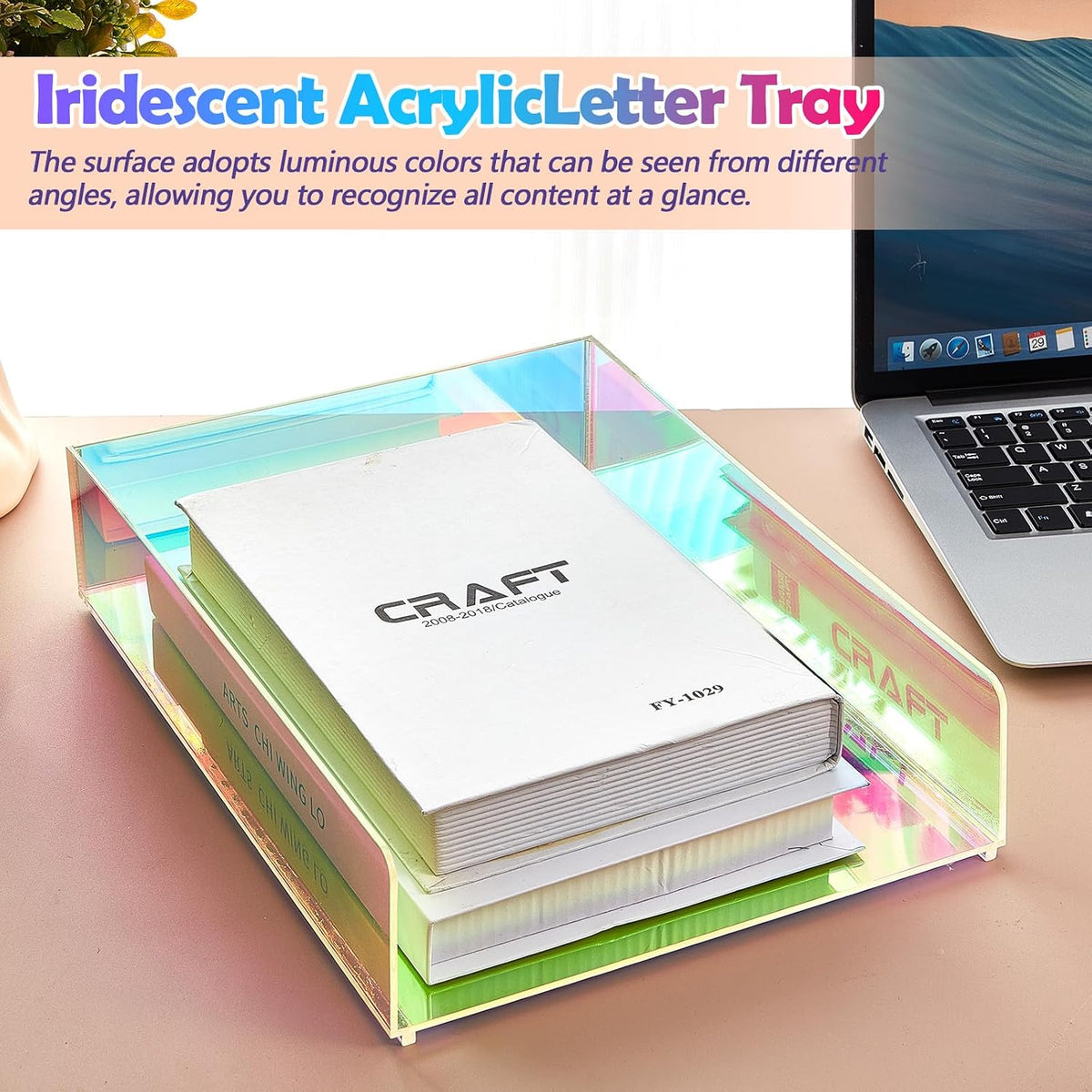 Suzile 3 Pcs Iridescent Acrylic Letter Organizer 12.6 x 9.5 x 2.8 Inches Stac...