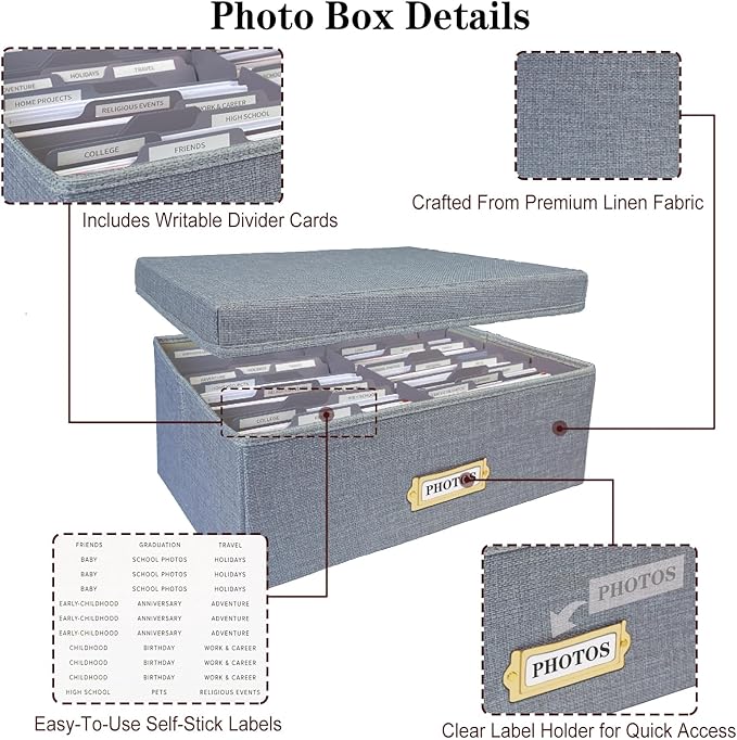 Sprsthai Linen Photo Storage Box – Holds 1700 Photos, 24 Adjustable Dividers & - Image 4