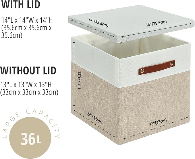 DECOMOMO Storage Basket with Lid, Storage Cubes with Handles, Fabric Box with - Image 6