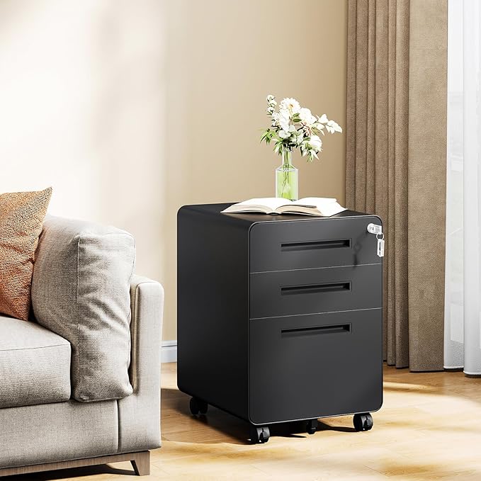 MIIIKO Mobile Filing Cabinet 3 Drawer, Rolling Small File Cabinet - Image 8