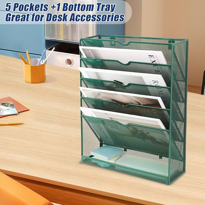 EASEPRES 6 Tier Desk File Organizer, Mesh Hanging Wall Mount Document - Image 6