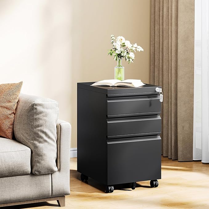 MIIIKO File Cabinet 3 Drawers on Wheels Under Desk, Un-Assembled Filing Cabinet - Image 8