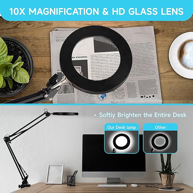 LED Magnifier Desk Lamp with Stand, 3 Color Modes & Stepless Dimming 5-Diopter - Image 5