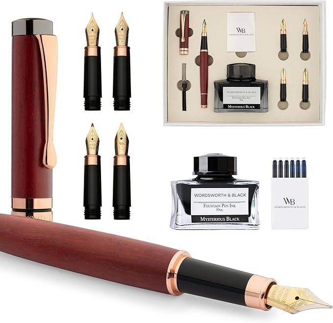 Wordsworth & Black Fountain Pen Gift Set, Includes Ink Bottle, 6 Ink Cartridges by WordsworthBlack