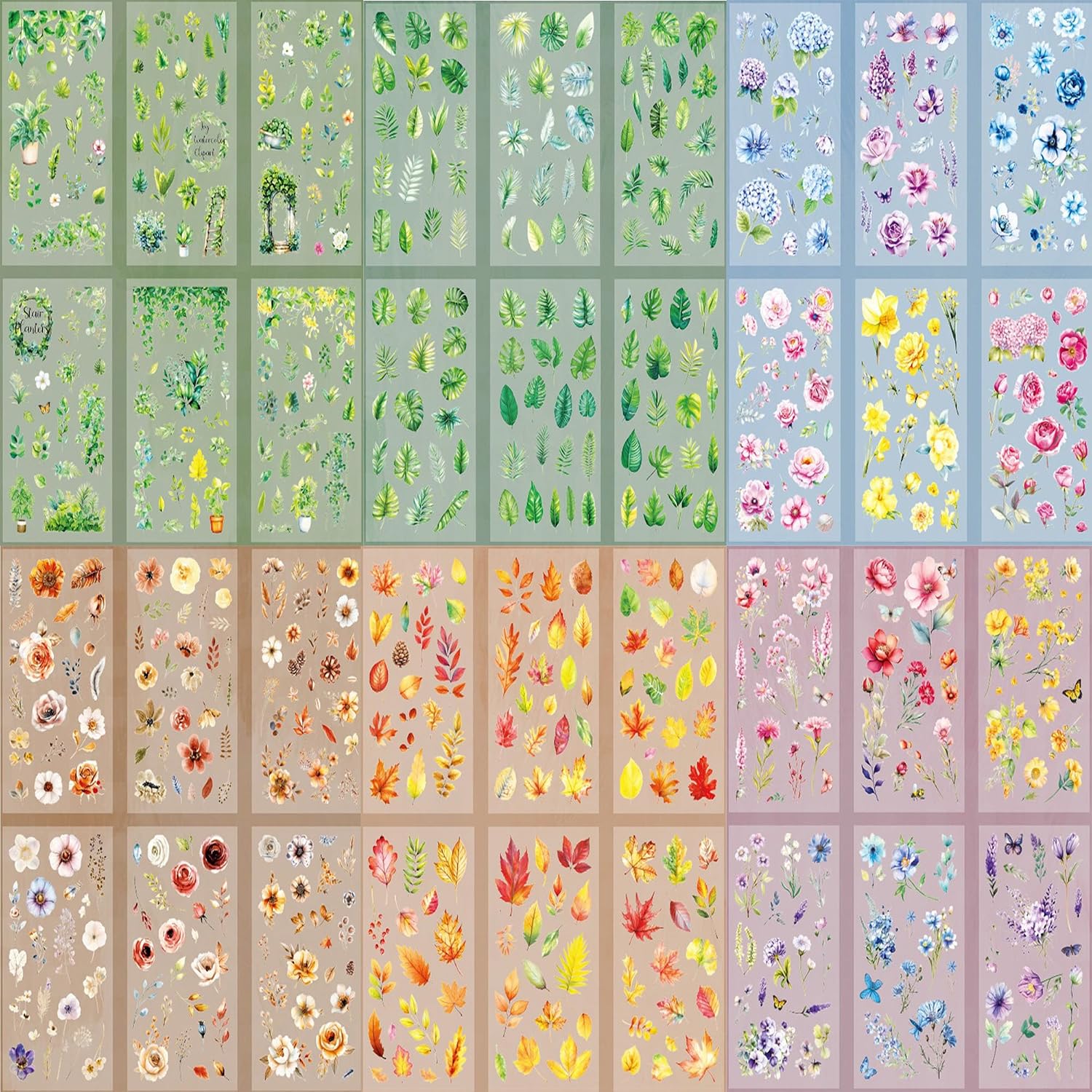 Flower Stickers 576+ PCS Vintage Floral PET with Metal Tweezer | Transparent PET, Waterproof, 36 Sheets Floral Designs, Pre-Cut, Scrapbook Decorations For Scrapbooks & Collage Journals