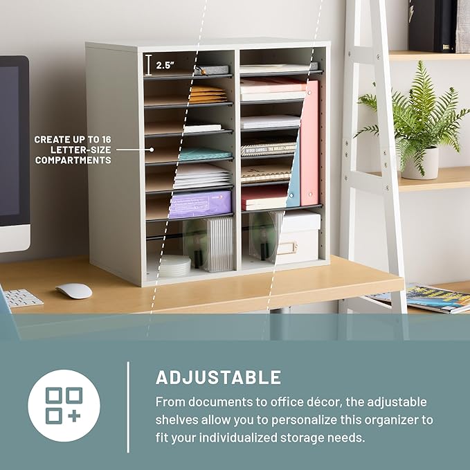 Safco 9422GR Wood Adjustable Literature & Paper Organizer, 16 Adjustable - Image 2