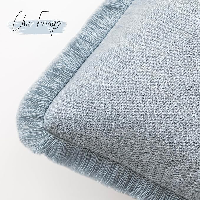 Foindtower Set of 2 Decorative Linen Fringe Throw Pillow Covers Boho Farmhouse - Image 3