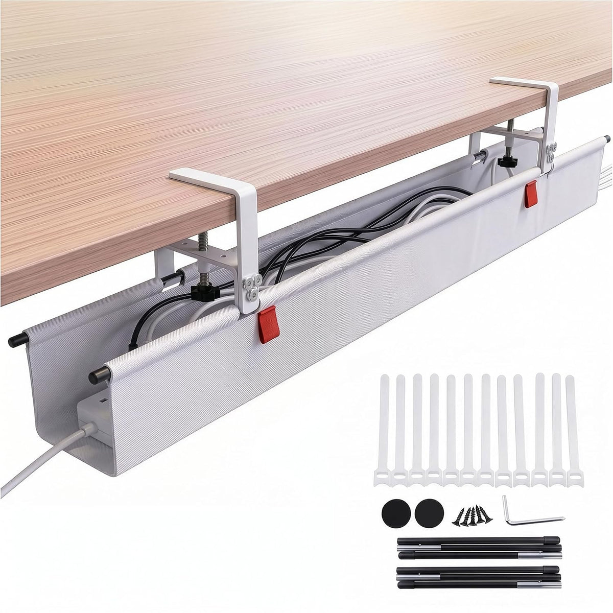 Under Desk Cable Management Tray 48" — No Drill Clamp-On Cord Organizer ...
