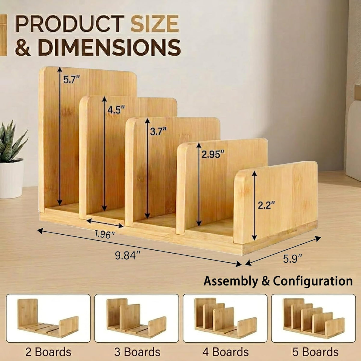 Natural Bamboo Cookbook Organizer Stand, 4 Slots Vertical Book Rack for Kitch...