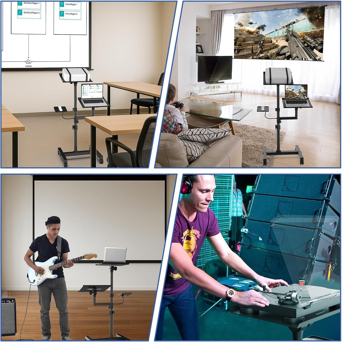Projector Stand, 2 Shelves Mobile Laptop Cart with Adjustable 47" Height