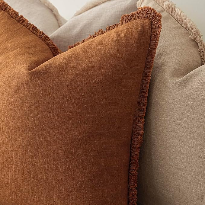 Foindtower Set of 2 Decorative Linen Fringe Throw Pillow Covers Cozy Boho - Image 5