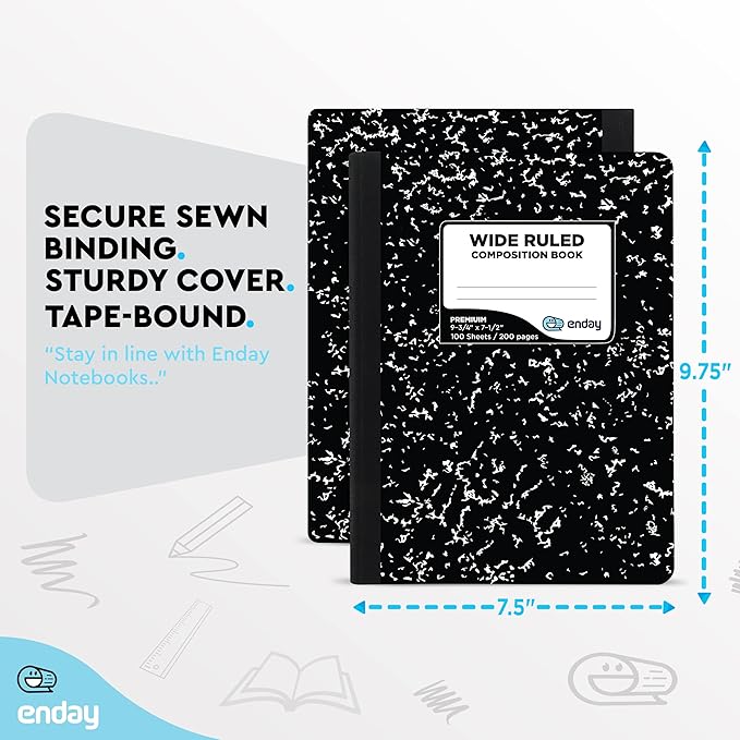 Emraw Composition Notebooks Wide Ruled Paper Bulk, Hard Cover Composition - Image 5
