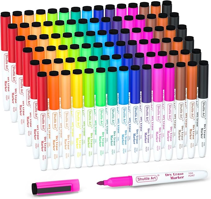 Shuttle Art Dry Erase Markers, 90 Bulk Pack 15 Colors Magnetic Whiteboard by ShuttleArt