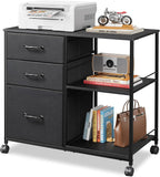 DEVAISE 3 Drawer Mobile File Cabinet with Open Storage Shelf | Rolling Printer Stand, Fabric Lateral Filing Cabinet fits A4 or Letter Size for Home Office, Black