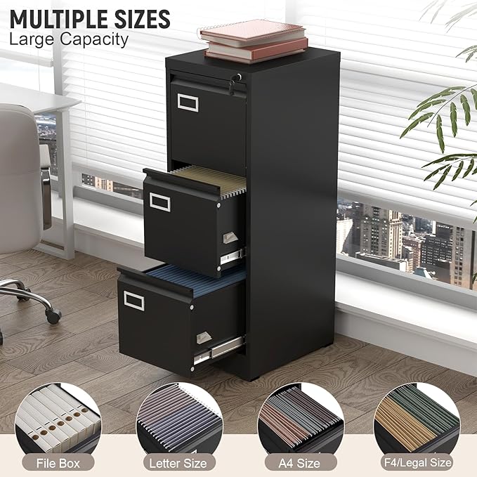 Lockable Vertical Metal File Cabinet 3 Drawer, Steel Filing Cabinet - Image 4