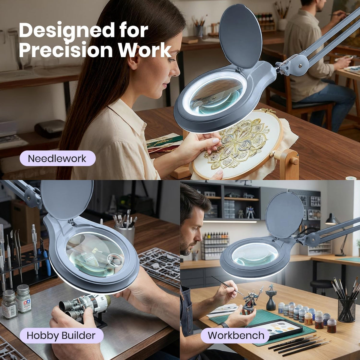 Neatfi LED Bifocal Magnifying Lamp, 1200 Lumens, 5D + 20D Lens (Gray)