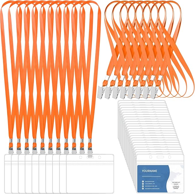 100 Pcs Lanyards for ID Badges and 100 Pcs Clear Name Tag Holders Reusable by Lecpeting