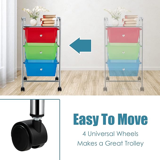 Giantex Rolling Cart with Drawers, Craft Organizer with Wheels, 3 Drawer - Image 7