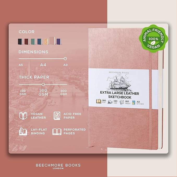 Beechmore Books A3 Sketchbook – 11.7x16.5 Premium Vegan Leather Bound Extra - Image 2