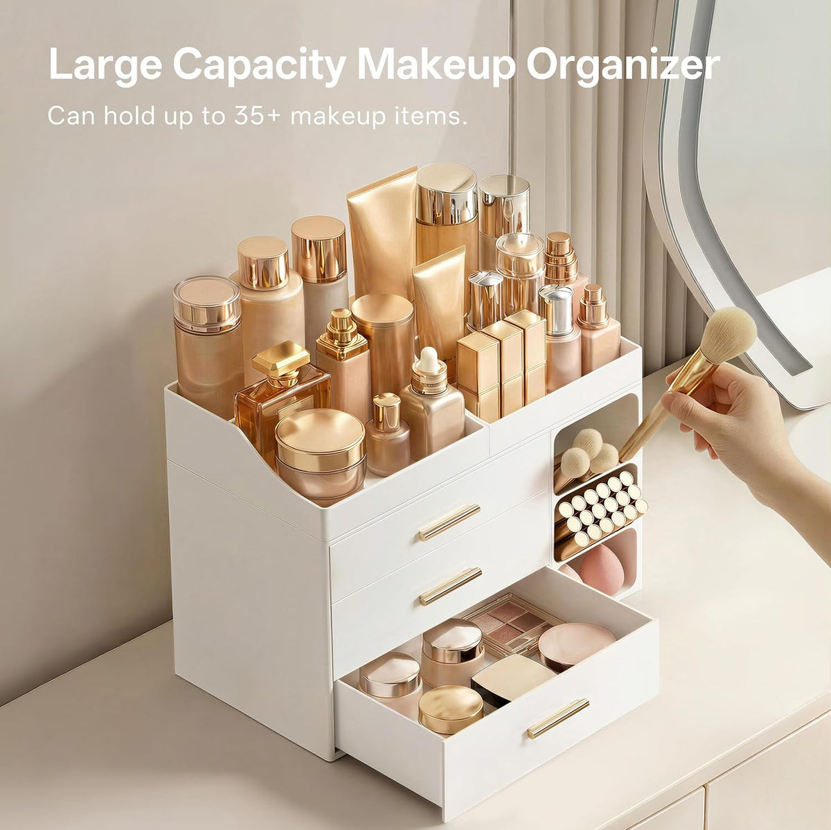 hblife makeup organizer countertop with brush holder,large bathroom shown in use