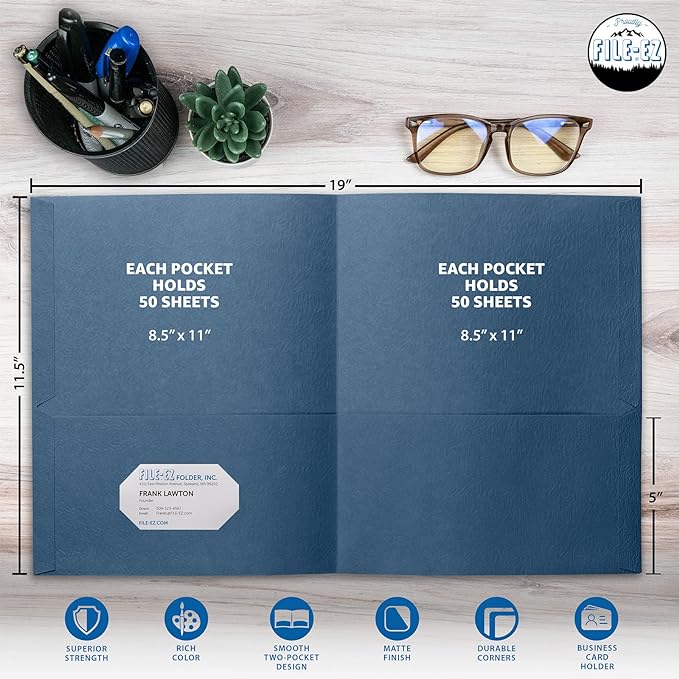 FILE-EZ Two-Pocket Folders, Textured Paper, Letter Size - Image 2