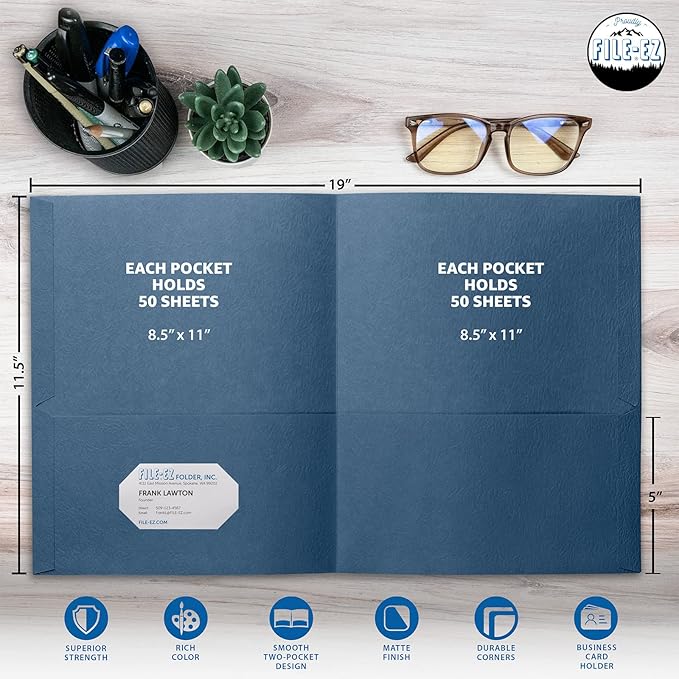 FILE-EZ Two-Pocket Folders, Textured Paper, Letter Size - Image 2