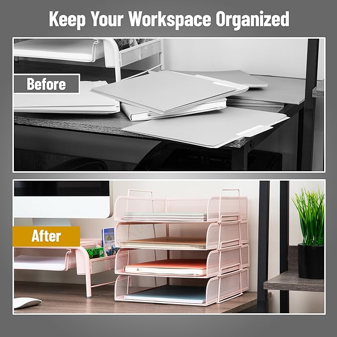 Mind Reader Stackable Paper Tray, Desktop Organizer, File Storage, Metal Mesh - Image 5
