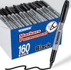 TOMPEN Black Permanent Markers Fine Tip 160 Pack Bulk, Waterproof Permanent by TOMPEN
