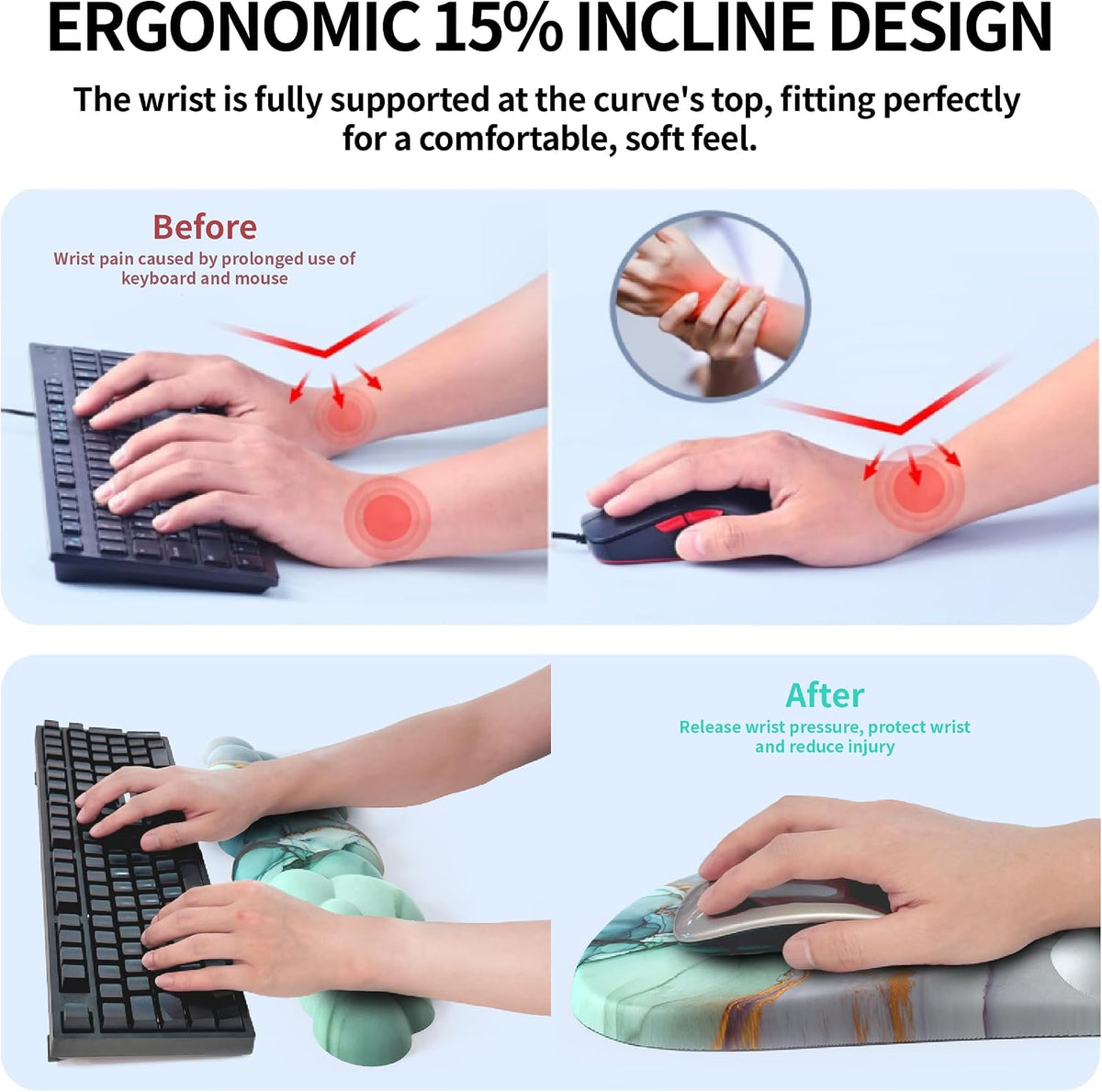 Ergonomic 2 in 1 Cloud Mouse Pad and Keyboard Wrist Rest, Non-Slip, Relieves ...