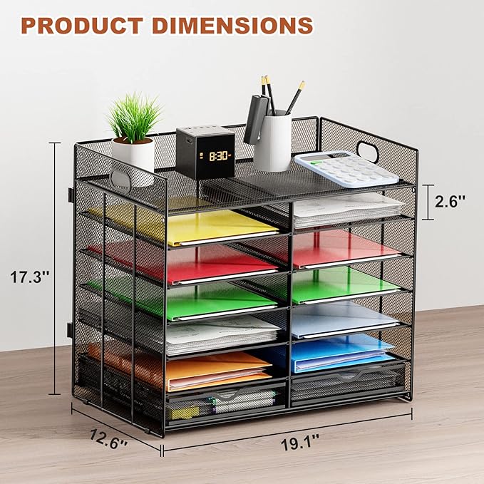 Marbrasse 7 Tier Desktop Literature Organizer, Mesh Paper Organizer, Desk - Image 3