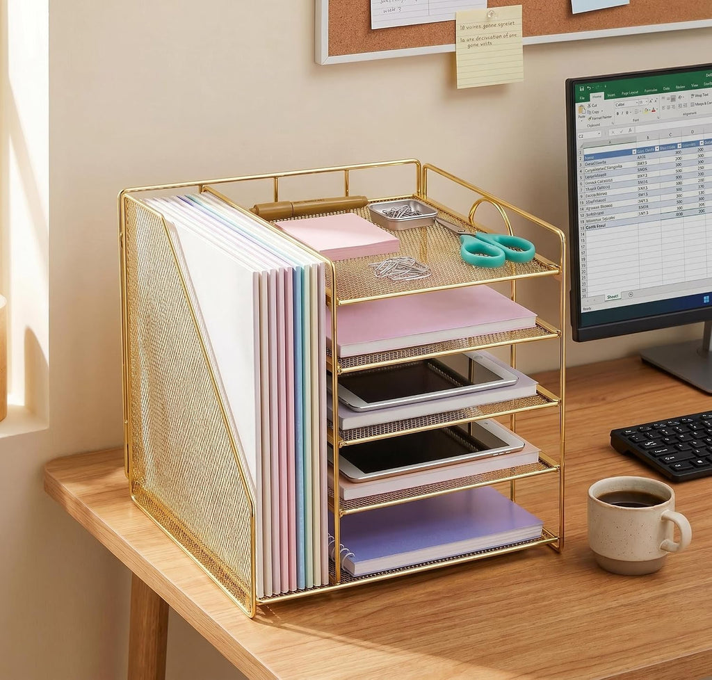 opnice desk organizer, 5-tier paper organizer letter tray on a desk or shelf