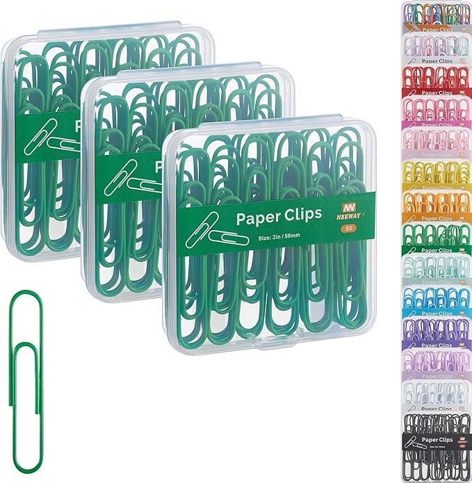 NEEWAY Colorful Large Paper Clips, 2 Inch Jumbo Paper Clips, 3 Pack of 50 by NEEWAY