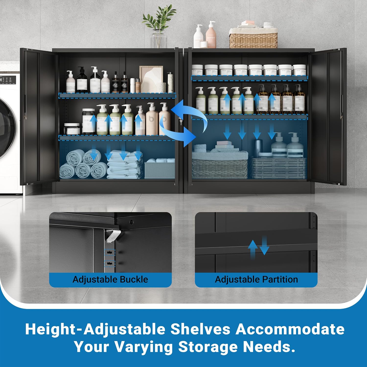 Metal Storage Cabinet, 36" Locking Cabinet with Adjustable Shelves for Garage, Office (Black)