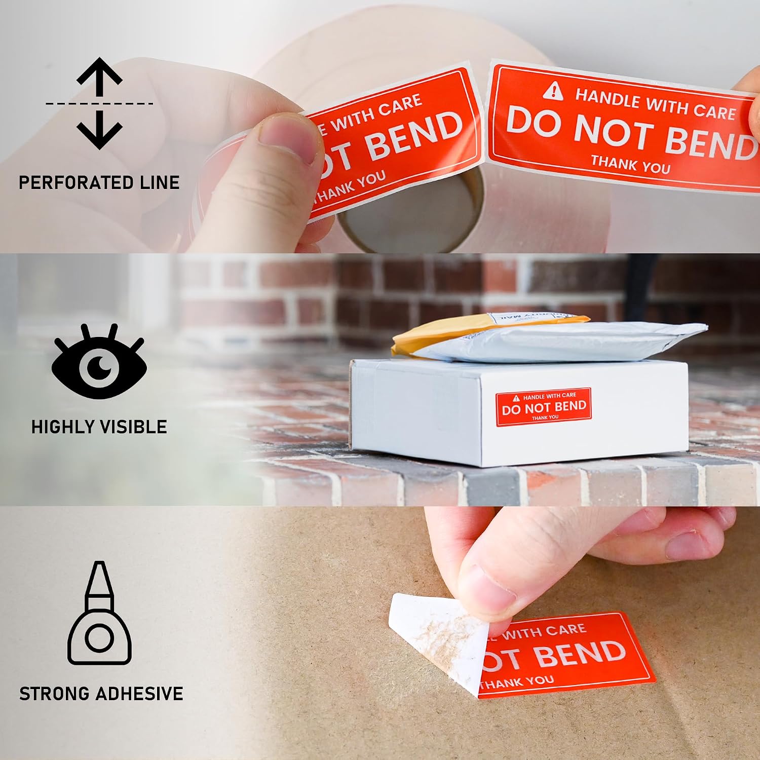 L LIKED 1x3 Inches 1000 Handle with Care - Do Not Bend Stickers | Thank You Shipping Warning Labels for Shipping, Packing & Moving, Permanent Adhesive