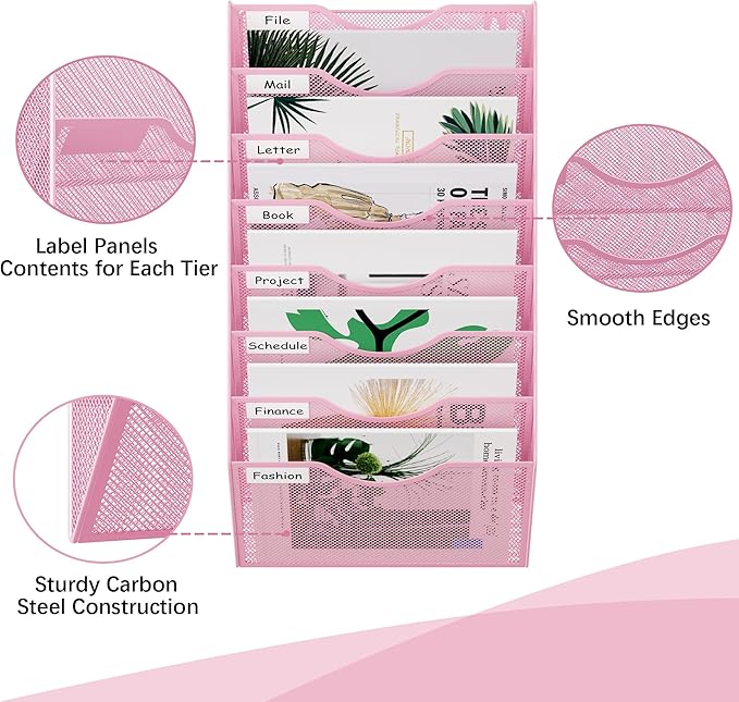 EasyPAG 8 Pocket Mesh Wall File Organizer, Hanging Paper Folder Holder - Image 3