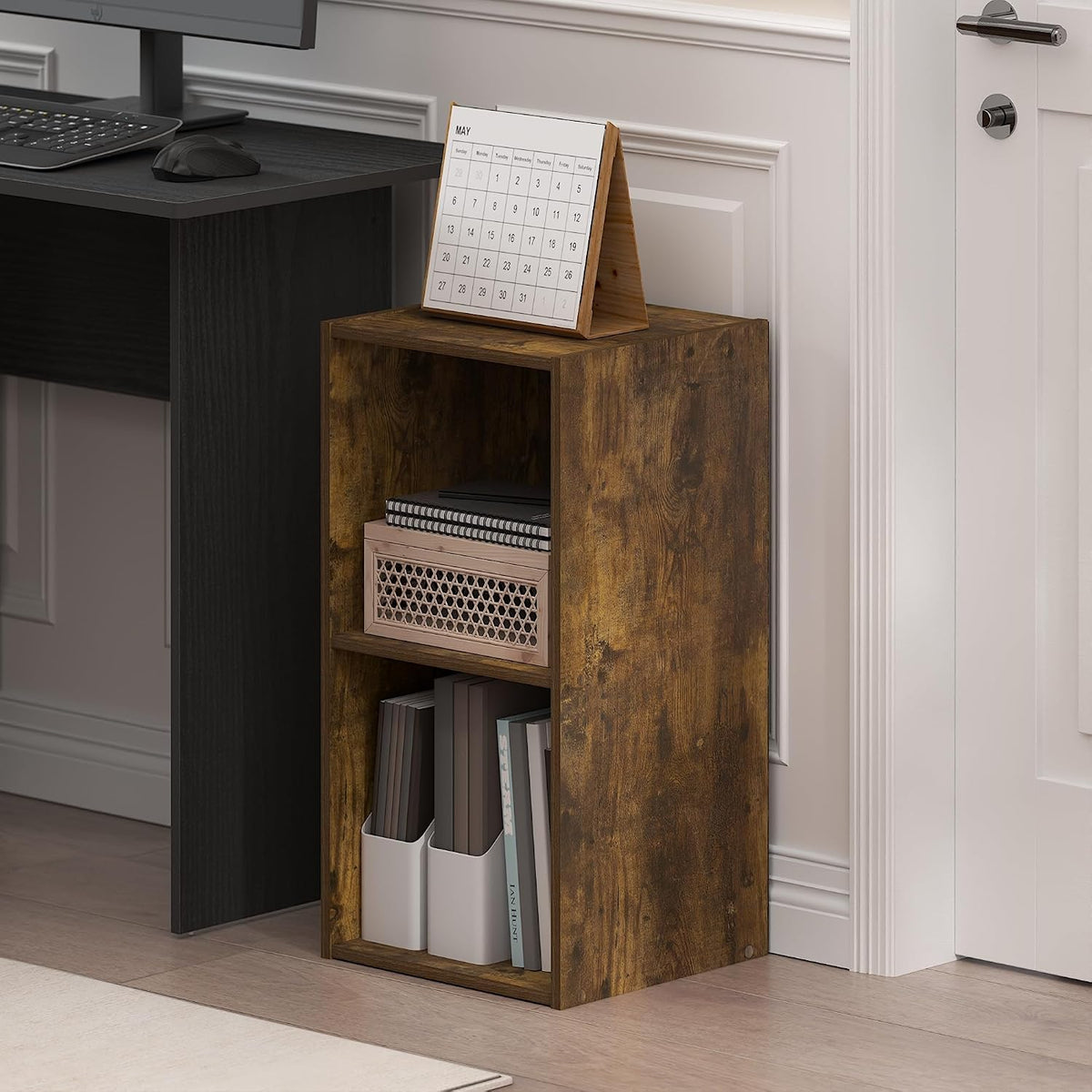 Furinno LUDER Book Shelf, 2-Cube Bookshelf, Bookcase, Amber Pine