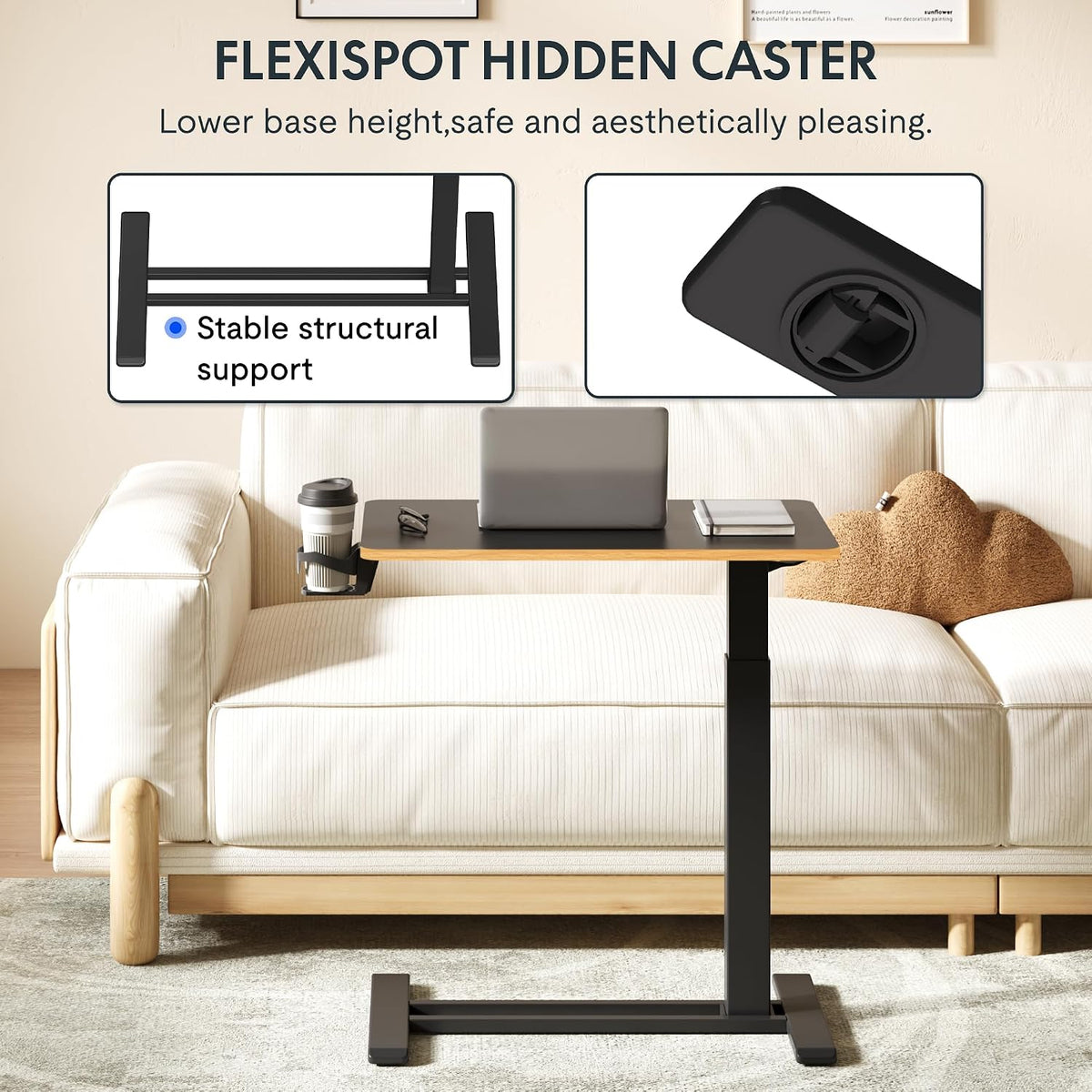 FLEXISPOT H7 28" Pneumatic Height-Adjustable Overbed Table with Wheels