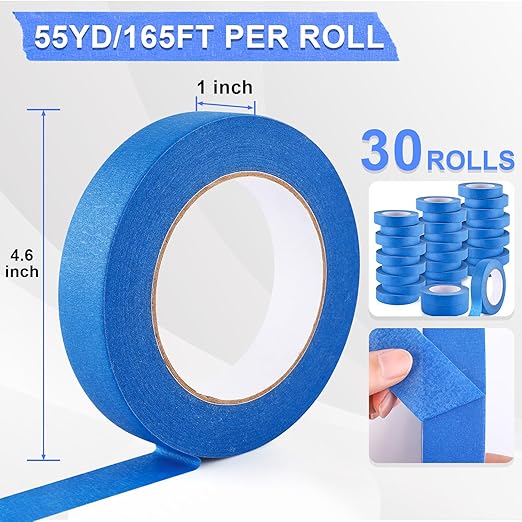 NEOACT 30 Rolls Blue Painters Tape 1 Inch Wide, 55 Yards Multi-Surface Bulk - Image 2