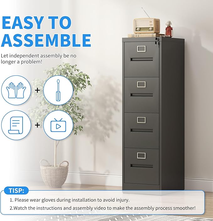 Yukimo 4 Drawer File Cabinet, Vertical File Cabinet - Image 4