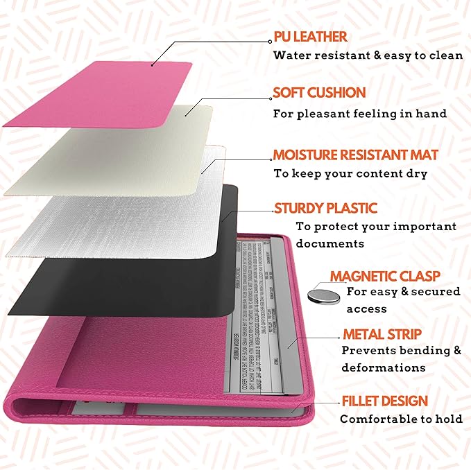 Pink Magnetic Shut Insurance and Registration Holder, Premium PU Leather Glove - Image 4